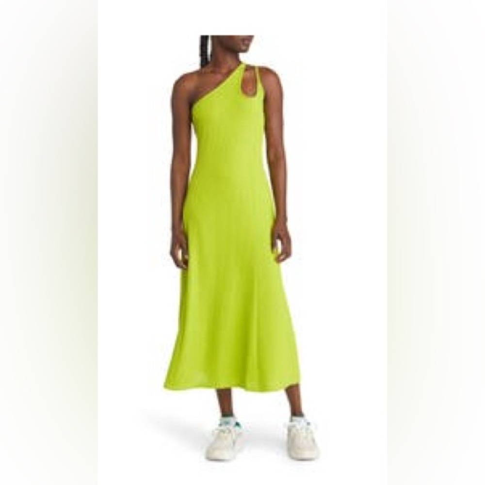 NWOT Women TOPSHOP One-Shoulder Ribbed Midi Dress LIME GREEN
